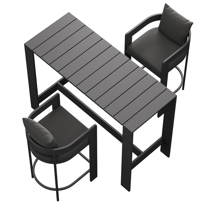 Modway Tahoe 3-Piece Outdoor Aluminum Bar Table Set in Charcoal
