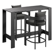 Modway Tahoe 3-Piece Outdoor Aluminum Bar Table Set in Charcoal