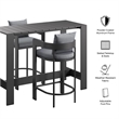 Modway Tahoe 3-Piece Outdoor Aluminum Bar Table Set in Gray