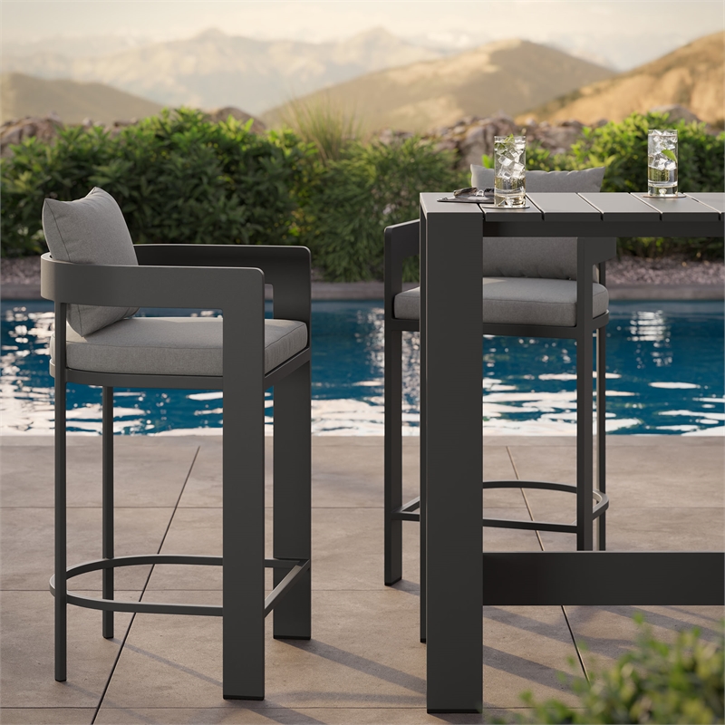 Modway Tahoe 3-Piece Outdoor Aluminum Bar Table Set in Gray