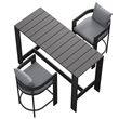 Modway Tahoe 3-Piece Outdoor Aluminum Bar Table Set in Gray