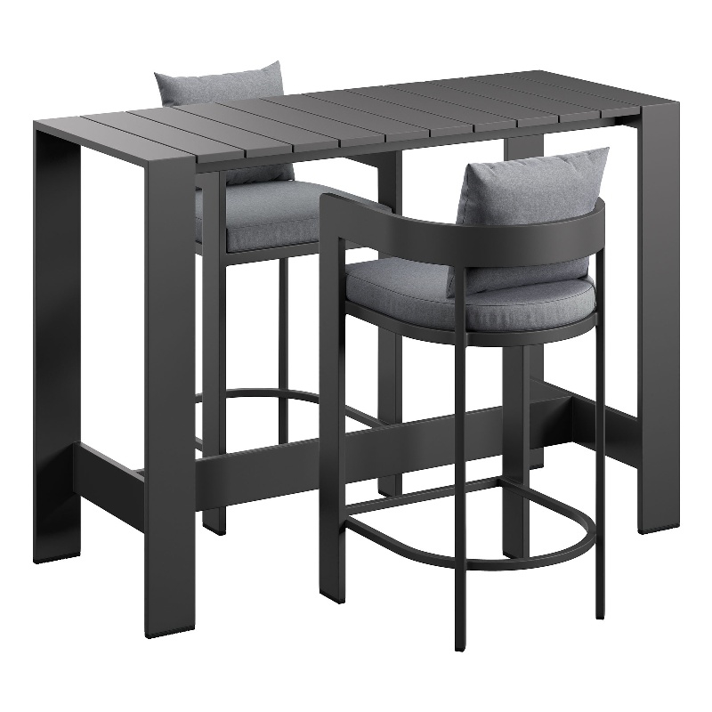 Modway Tahoe 3-Piece Outdoor Aluminum Bar Table Set in Gray