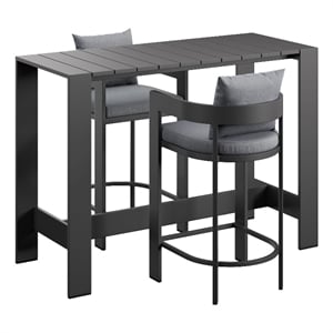 Modway Tahoe 3-Piece Outdoor Aluminum Bar Table Set in Gray