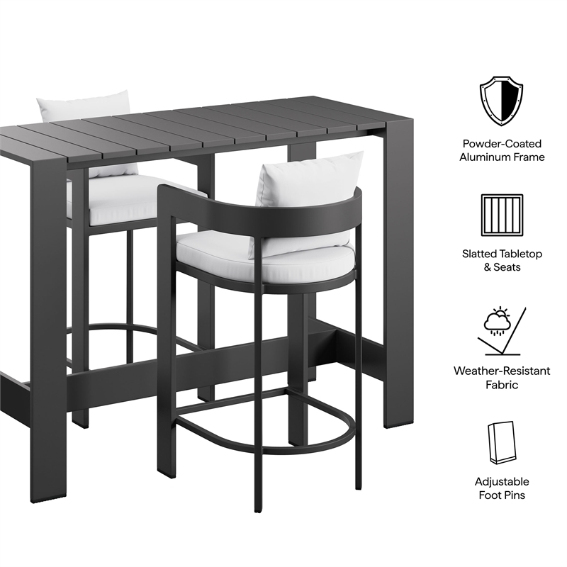 Modway Tahoe 3-Piece Outdoor Aluminum Bar Table Set in White