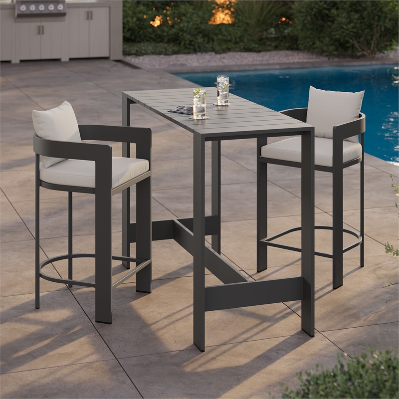 Modway Tahoe 3-Piece Outdoor Aluminum Bar Table Set in White