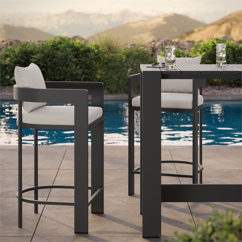 Modway Tahoe 3-Piece Outdoor Aluminum Bar Table Set in White