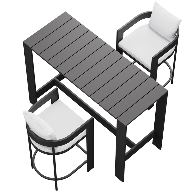 Modway Tahoe 3-Piece Outdoor Aluminum Bar Table Set in White