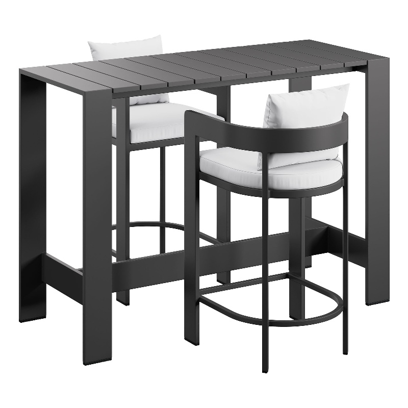 Modway Tahoe 3-Piece Outdoor Aluminum Bar Table Set in White