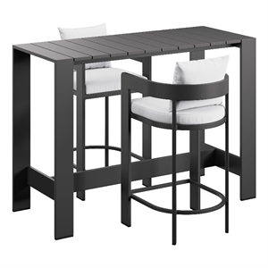 Modway Tahoe 3-Piece Outdoor Aluminum Bar Table Set in White