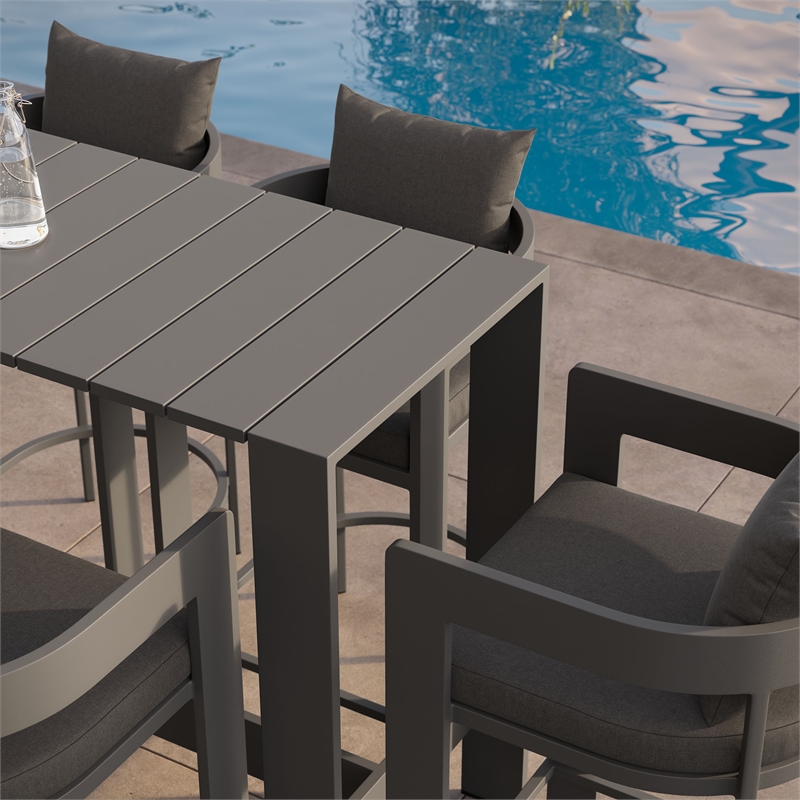 Modway Tahoe 5-Piece Outdoor Bar Table Set in Charcoal