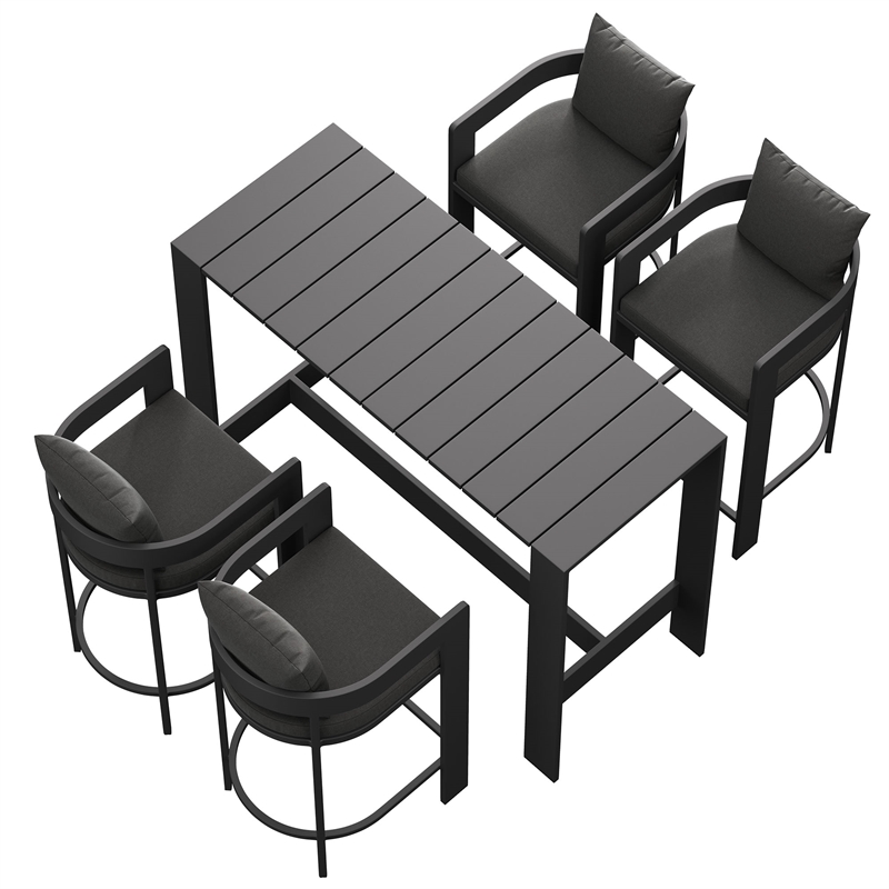 Modway Tahoe 5-Piece Outdoor Bar Table Set in Charcoal