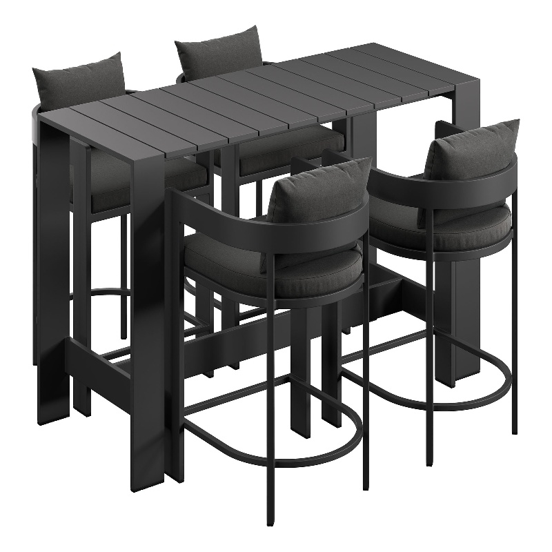 Modway Tahoe 5-Piece Outdoor Bar Table Set in Charcoal