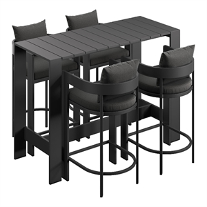 Modway Tahoe 5-Piece Outdoor Bar Table Set in Charcoal