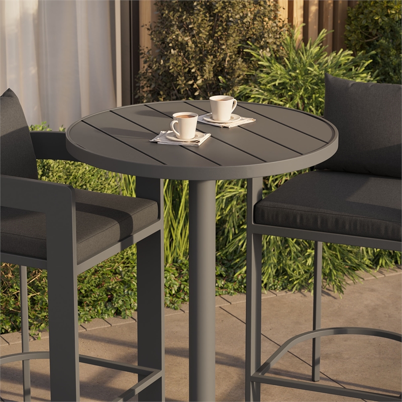 Modway Tahoe 3-Piece Outdoor Aluminum Bar Set in Charcoal
