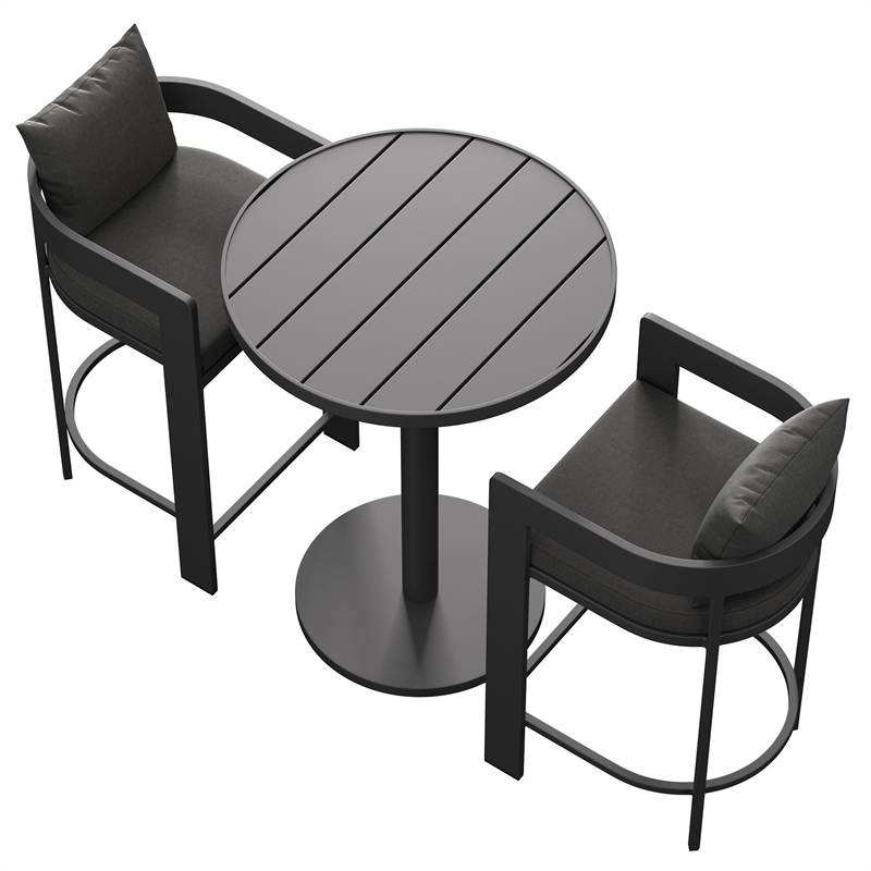 Modway Tahoe 3-Piece Outdoor Aluminum Bar Set in Charcoal