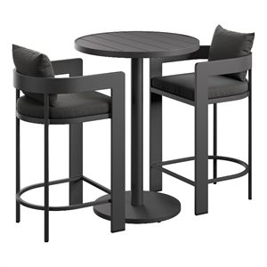 Modway Tahoe 3-Piece Outdoor Aluminum Bar Set in Charcoal