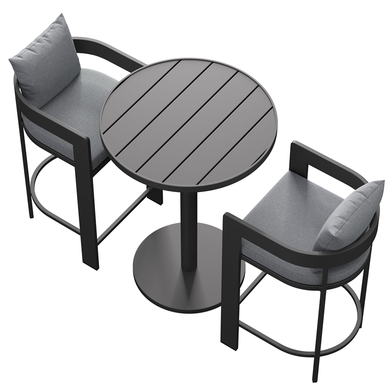 Modway Tahoe 3-Piece Outdoor Aluminum Bar Set in Gray