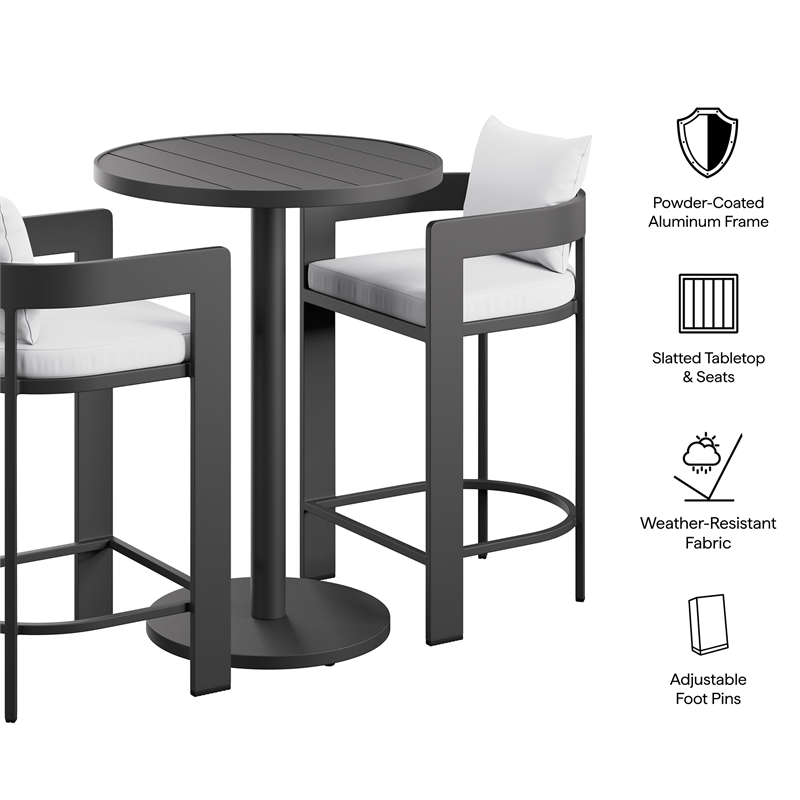 Modway Tahoe 3-Piece Outdoor Aluminum Bar Set in White
