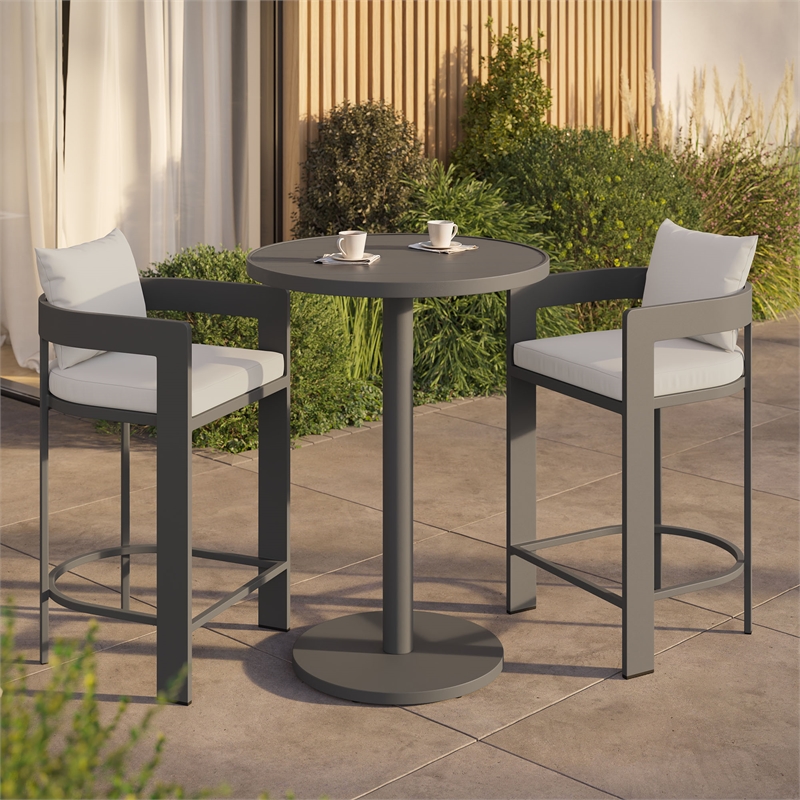 Modway Tahoe 3-Piece Outdoor Aluminum Bar Set in White