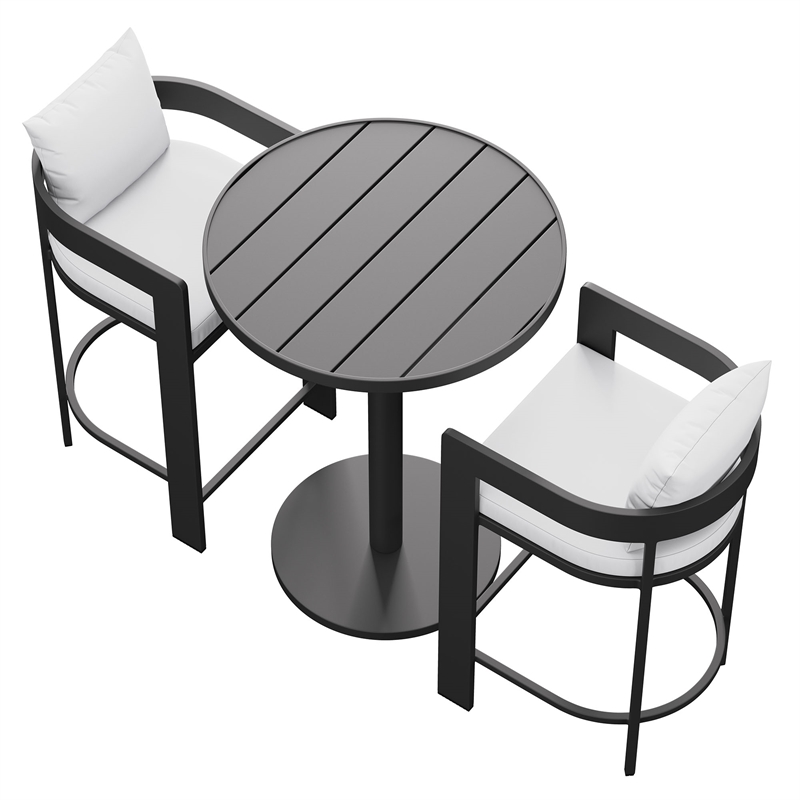 Modway Tahoe 3-Piece Outdoor Aluminum Bar Set in White