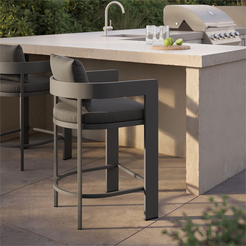 Modway Tahoe Outdoor Patio Aluminum Counter Stool in Charcoal