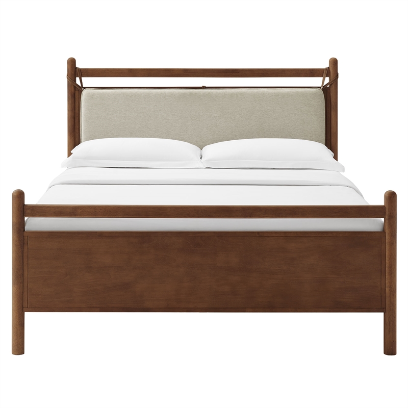 Leni Queen Size Wood Platform Bed Frame in Walnut Heathered Ivory
