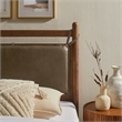 Leni Twin Size Vegan Leather and Wood Platform Bed Frame in Walnut Mushroom