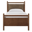 Leni Twin Size Vegan Leather and Wood Platform Bed Frame in Walnut Mushroom