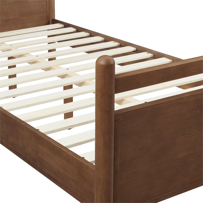Leni Twin Size Vegan Leather and Wood Platform Bed Frame in Walnut Mushroom