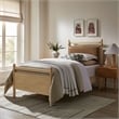 Leni Twin Size Vegan Leather and Wood Platform Bed Frame in Light Oak Canyon