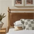 Leni Twin Size Vegan Leather and Wood Platform Bed Frame in Light Oak Canyon