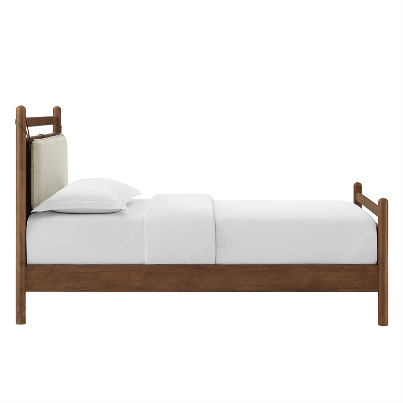 Leni Twin Size Wood Platform Bed Frame in Walnut Heathered Ivory