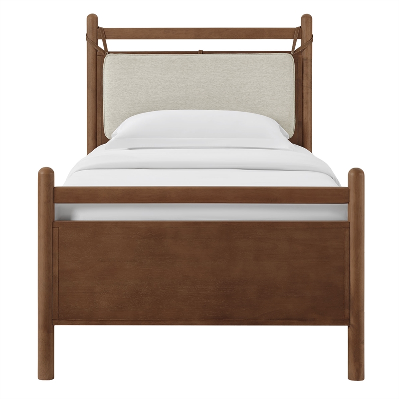 Leni Twin Size Wood Platform Bed Frame in Walnut Heathered Ivory