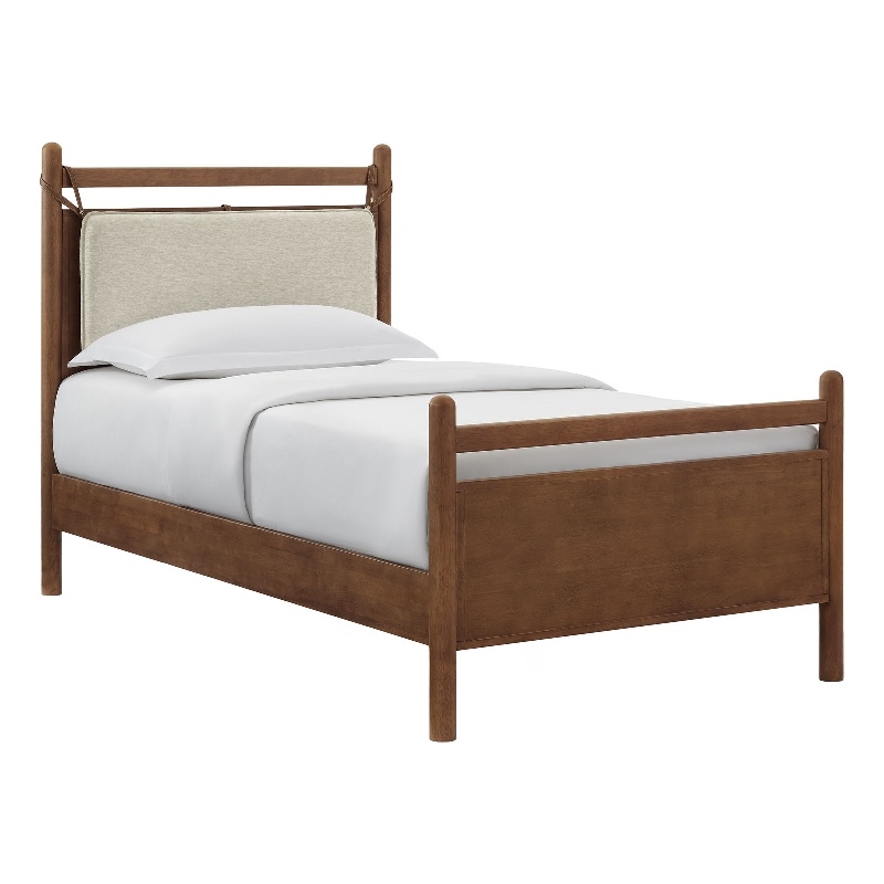 Leni Twin Size Wood Platform Bed Frame in Walnut Heathered Ivory