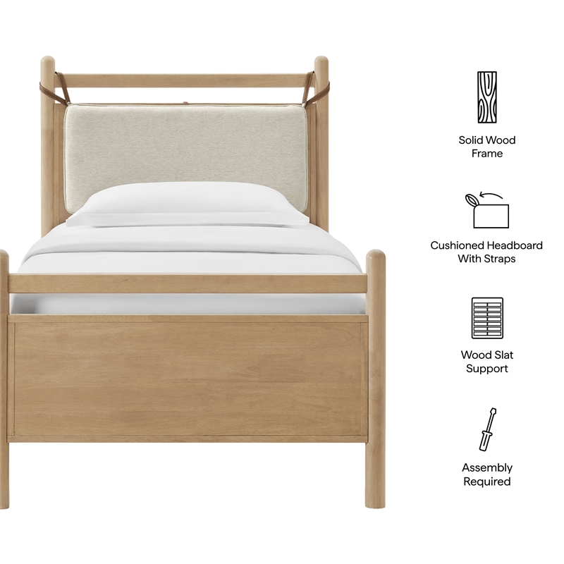 Leni Twin Size Wood Platform Bed Frame in Light Oak Heathered Ivory