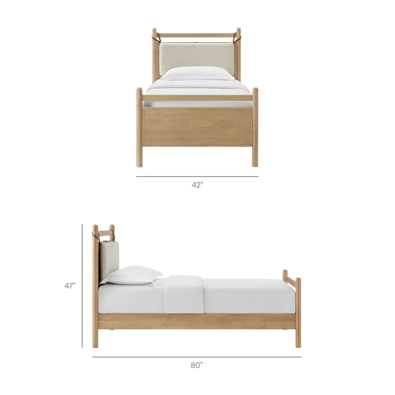 Leni Twin Size Wood Platform Bed Frame in Light Oak Heathered Ivory