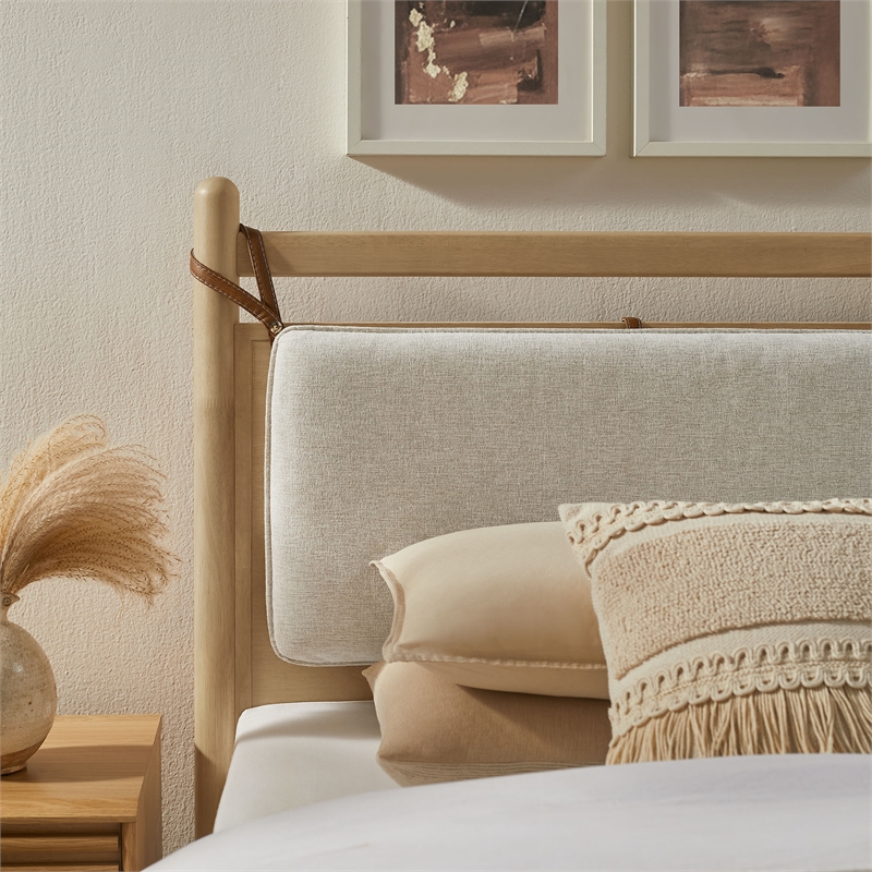 Leni Twin Size Wood Platform Bed Frame in Light Oak Heathered Ivory