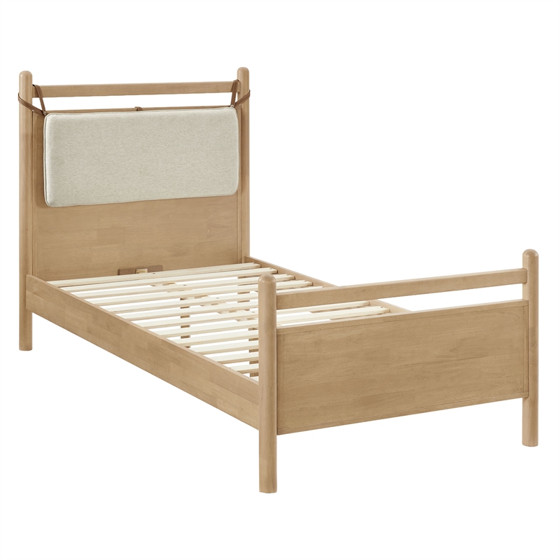 Leni Twin Size Wood Platform Bed Frame in Light Oak Heathered Ivory