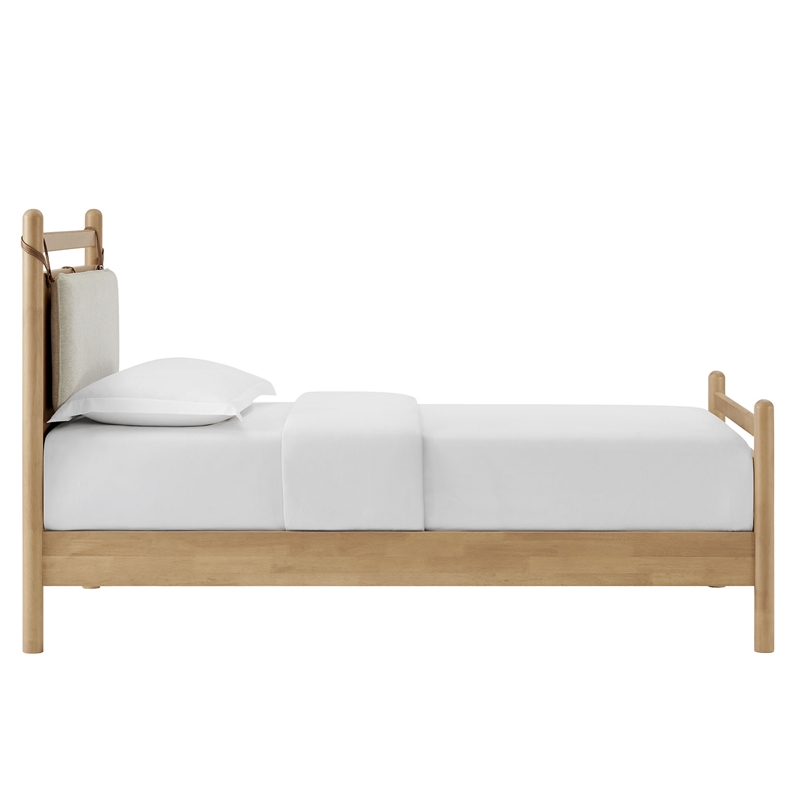 Leni Twin Size Wood Platform Bed Frame in Light Oak Heathered Ivory