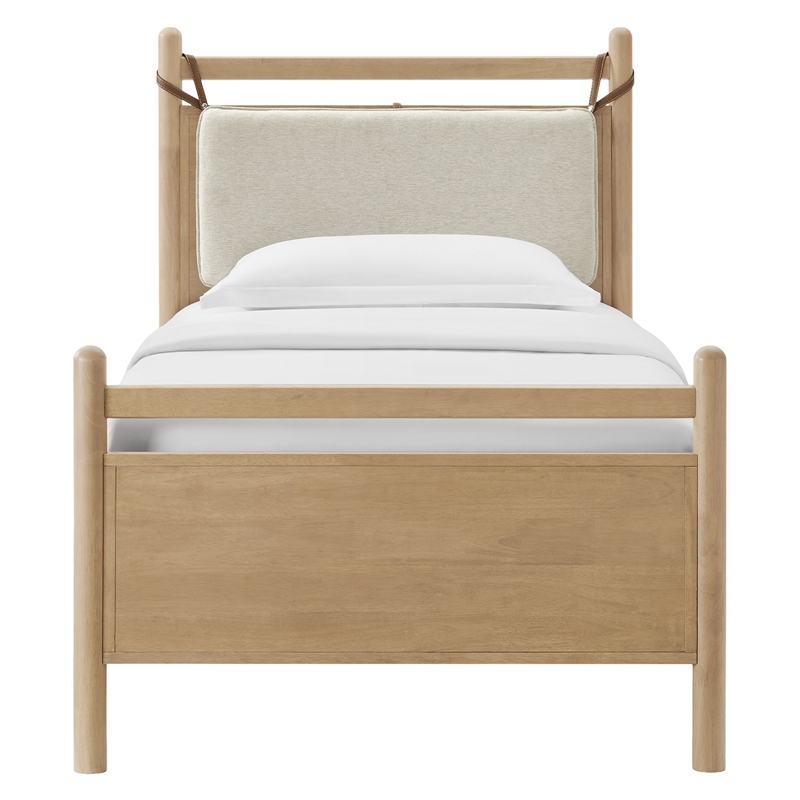 Leni Twin Size Wood Platform Bed Frame in Light Oak Heathered Ivory