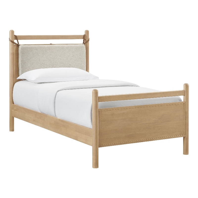Leni Twin Size Wood Platform Bed Frame in Light Oak Heathered Ivory