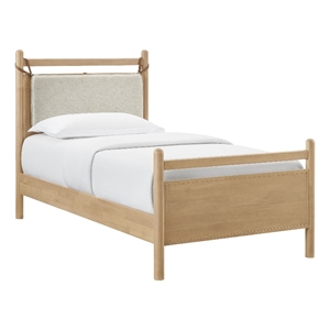 Leni Twin Size Wood Platform Bed Frame in Light Oak Heathered Ivory
