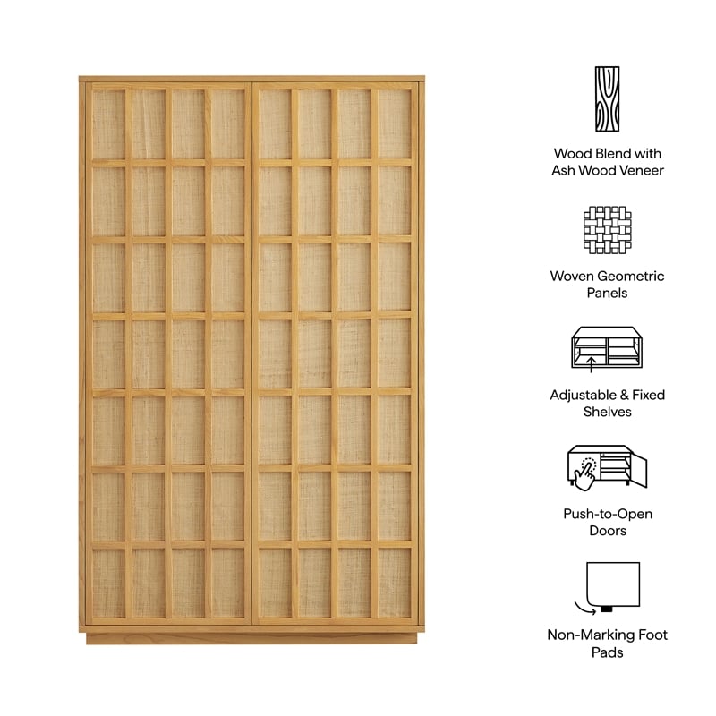 Aiko 64 Inch Tall Japandi Storage Cabinet in Light Oak