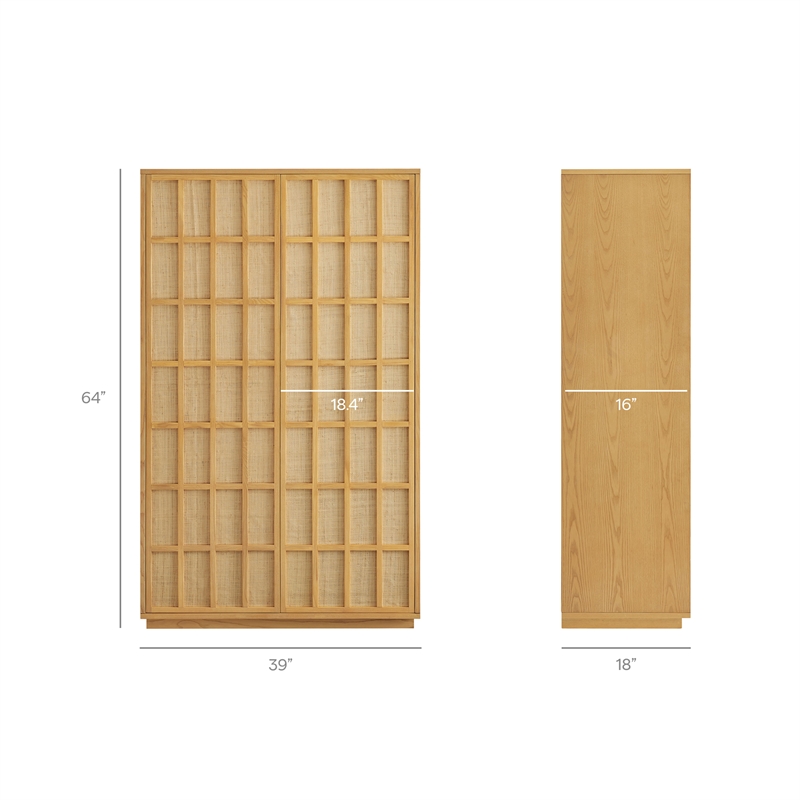Aiko 64 Inch Tall Japandi Storage Cabinet in Light Oak