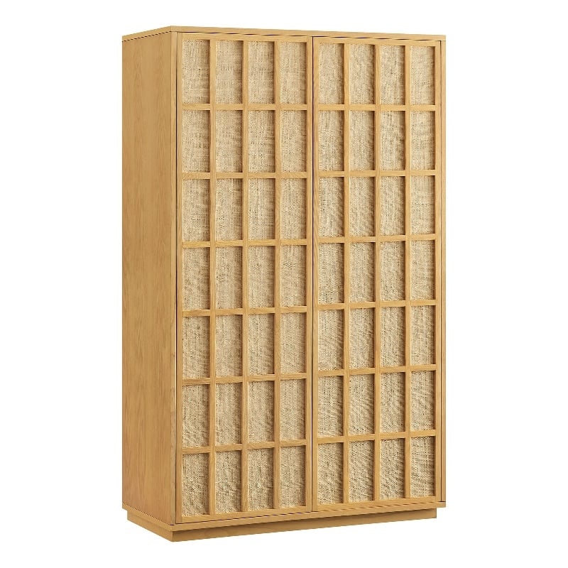 Aiko 64 Inch Tall Japandi Storage Cabinet in Light Oak