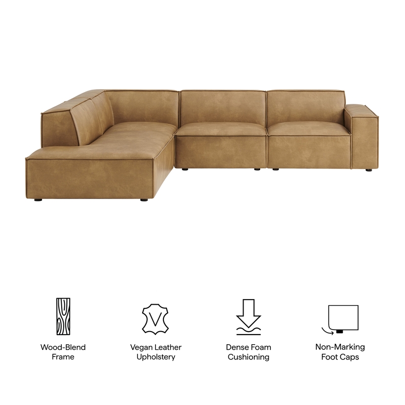 Restore 4-Piece Vegan Leather Modular L-Shaped Sofa in Toast