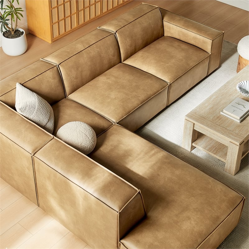 Restore 4-Piece Vegan Leather Modular L-Shaped Sofa in Toast