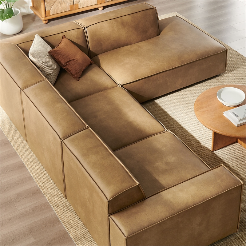 Restore 4-Piece Vegan Leather Modular L-Shaped Sofa in Toast