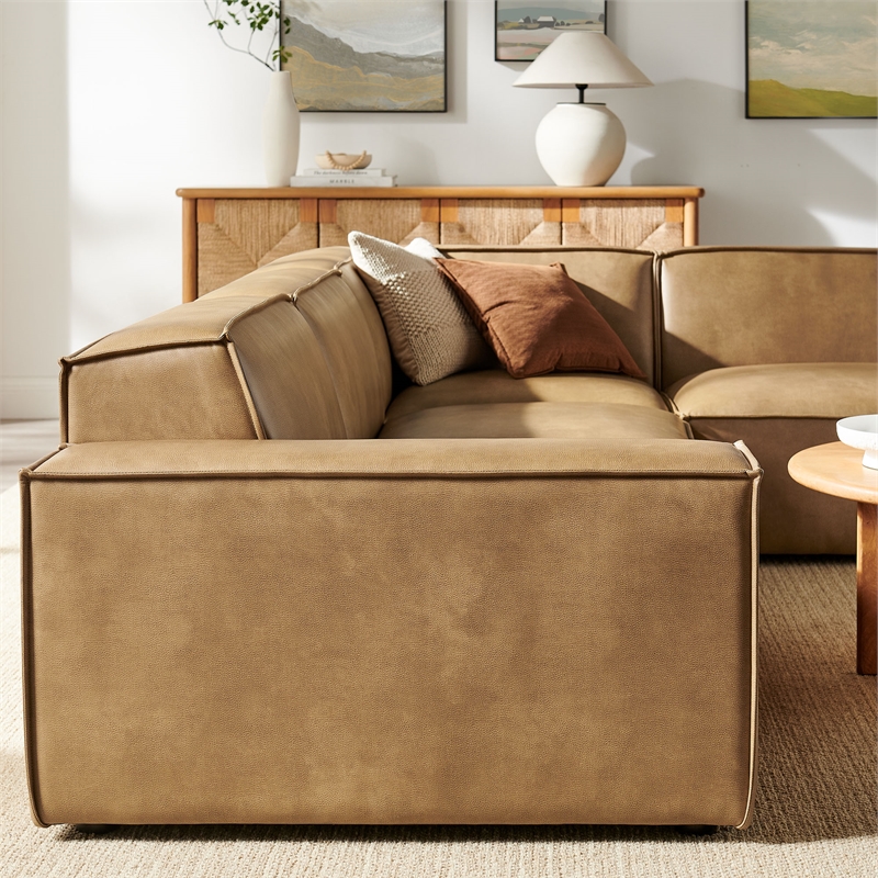 Restore 4-Piece Vegan Leather Modular L-Shaped Sofa in Toast