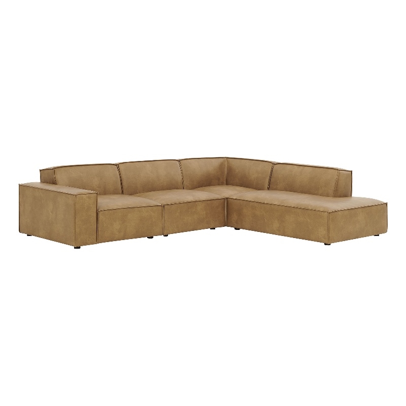 Restore 4-Piece Vegan Leather Modular L-Shaped Sofa in Toast